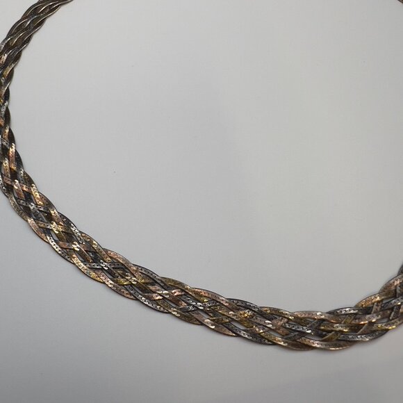 Vintage Italian Sterling SIlver Herringbone Woven Chain Necklace 18" - Picture 4 of 9